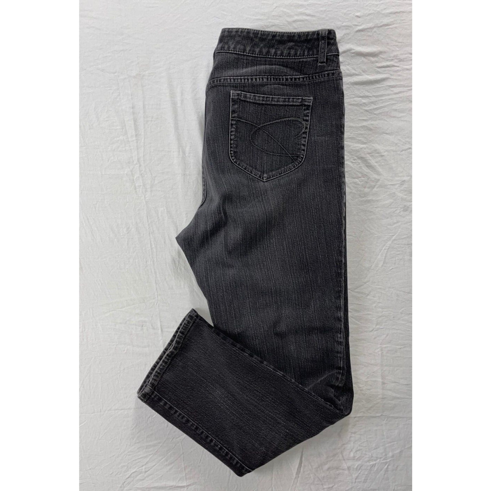 Chico's Platinum Tapered Leg Stretch Denim Jeans. Gray, Tag 3R (16). GUC!!